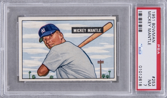 1951 Bowman #253 Mickey Mantle Rookie Card - PSA NM 7